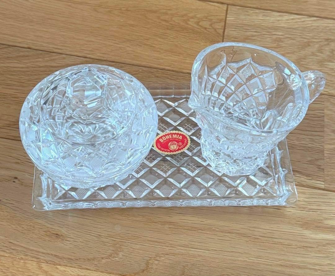 シュガー、ミルクポットセット クリスタル NEAR CUT GLASS ボヘミア